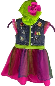 Girls Jojo Siwa Cosplay Hooded Pink Rainbow Tulle Layered Dress  Sz XS 4/5 READ - Picture 1 of 7