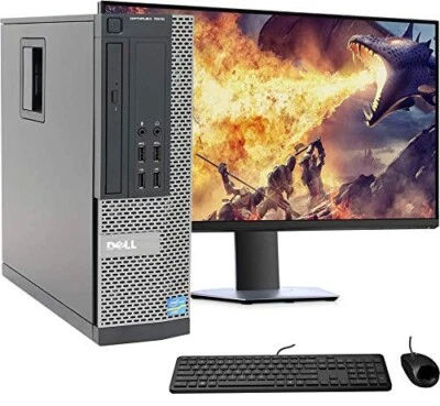 Dell PC Desktop Computer Intel i5 8GB 256GB SSD 22" LCD DVD WIFI Windows 10 Pro - Image 1 of 4