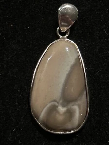 CHUNKY STERLING SILVER BROWN AGATE OVAL DANGLE PENDANT - Picture 1 of 7