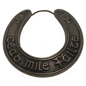 Bronze Lucky Irish Horseshoe Made in Ireland by Wild Goose Studio Shamrock Cead - Picture 1 of 3