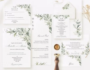 Personalised Wedding Invitations Day/Evening FREE Envelopes Sage Green Floral - Picture 1 of 29