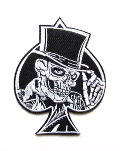🔥SKULL SKELETON WITH TOP HAT SPADE SYMBOL EMBROIDERED IRON ON PATCH - Picture 1 of 5