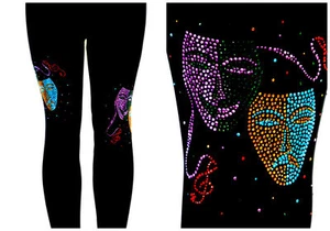 Plus One Size Capri Yoga Leggings Masquerade Mardi Gras Music Jester Masks  - Picture 1 of 3