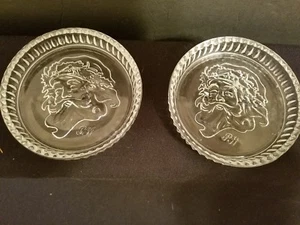 2 Princess House Christmas Santa Drink Coasters Embossed Glass - Picture 1 of 4