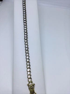 Brazalete Tenis Barra S Tono Oro Plata de Ley 7.5” 925 Cierre de Seguridad Circonita  Foto 1 de 3