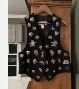 Vintage 1990s Ink Vest Black Metal Silver Emblems Badges Size S EUC RARE! - Picture 1 of 12