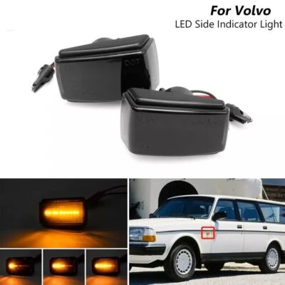 2PCS Dynamic LED Side Marker Indicator Repeater Lamps For Volvo 240 740 Black — 第 1/4 张图片