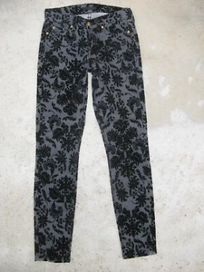 7 for all Mankind Mid-Rise Skinny Ankle Jeans Women Sz 25 Gray Black Flowers L27 - Picture 1 of 11