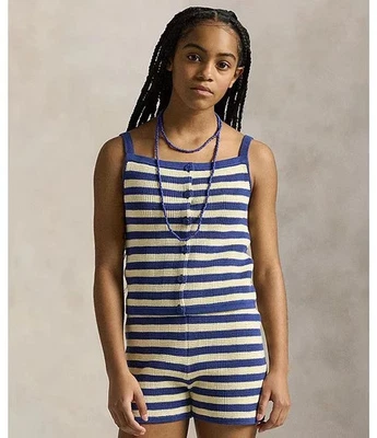 Polo Ralph Lauren Sleeveless Striped Sweater Top&Shorts Set Girls 6X Blue/Cream - Image 1 of 4