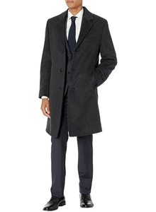 London Fog Mens Signature Wool-Blend Overcoat 42 Long Charcoal - NWT $395 - Picture 1 of 3