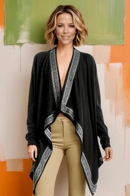 Johnny Was XL Poncho Negro Cachemira Abrigo Capa Chal Cárdigan Borde Blanco Cálido Nuevo con Etiquetas Foto 1 de 4