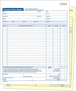 Auto Repair Estimate Book, 2-Part, Carbonless, White/Canary, 8-3/8 x 10-11/16 In - Picture 1 of 12