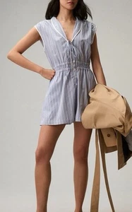NWT Anthropologie Women's Blue/White/Red Striped Maeve Eyelet Cotton Romper M - Picture 1 of 10