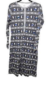 Hanna Andersson Women's Grey Long Sleeve Henley Nightgown Penguin & Winter Print - Picture 1 of 7