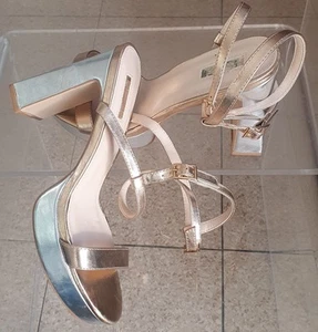 Sandali donna tacco plateau misura 7 argento e oro - nuovi - Foto 1 di 9