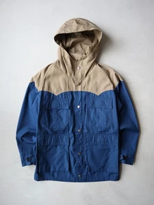 Vintage 80s Pacific Trail Hooded Parka Jacket Size M Blue Beige Made in Korea - Picture 1 of 7