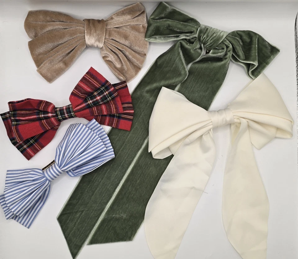 Lote de 5 lazos grandes para el cabello navideño de terciopelo rojo verde clip pasador Foto 1 de 4