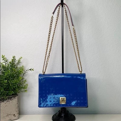 Arcadia Laila Medium Patent Leather Chain Shoulder Bag Royal Blue and Gold - Image 1 of 4