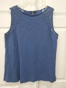 Camisa sin mangas Chaps Denim para mujer azul camiseta sin mangas encaje crochet acento plus 2X - Imagen 1 de 9