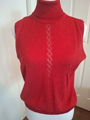 Suéter Kasper & Company Rojo Concha Tejido Rojo ¡Con Brillante Capa de Fiesta de Vacaciones! Foto 1 de 4