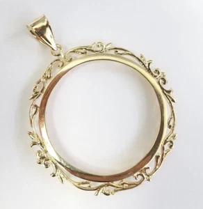 14k Yellow Gold Bezel Pendant Charm 38MM Picture Bisel Centenario 50 Pesos Oro - Picture 1 of 8