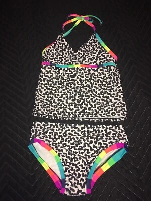 Terno de banho Xhilaration 2 peças Tankini meninas tamanho 6/6x acabamento arco-íris, leopardo - Imagem 1 de 3