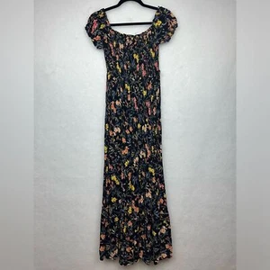 PATRONS of Peace gesmoktes Maxikleid mit Blumen Gr. M Puffärmel Boho - Bild 1 von 10