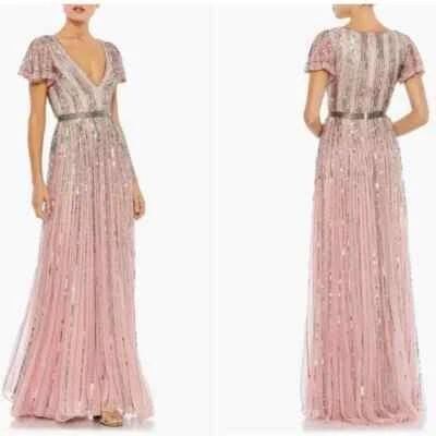 Mac Duggal розовый полоски блестками украшенное вечернее платье размер 6 $498 - Изображение 1 из 3
