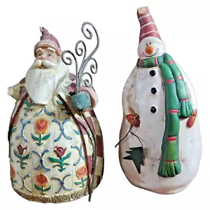 Shore Style Hand Painted Santa Claus And Snowman Resin Figurine Christmas Decor - Picture 1 of 16