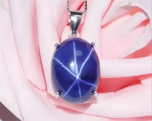 21.24 Ct Certified Natural Blue Star Sapphire 925 Solid Silver Pendant Gemstone - Picture 1 of 5