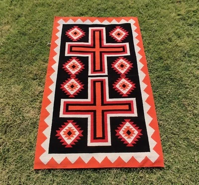 Alfombra Navajo Naranja 5x8 Patrón Suroeste Inauguración de Casa Alfombra de Lana Nativa Foto 1 de 4