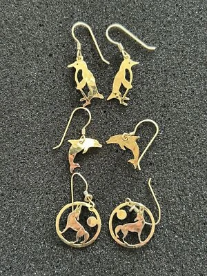 Juego de 3 pendientes Wild Bryde para mujer lobo/delfín/pingüino Foto 1 de 2