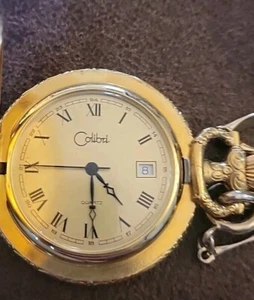 COLIBRI Quartz Pocket Watch Cold Case Swiss Made Engraved Case Vintage - Picture 1 of 5