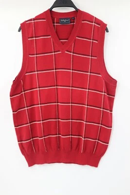 bobby jones players mens M sleeveless vest cotton knit plaid geometric golf red - Image 1 of 4