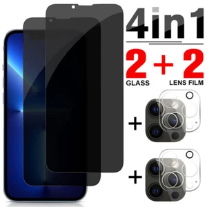 For iPhone 15 14 13 Pro Max 12 11 Anti-Spy Privacy Glass Screen Camera Protector - Picture 1 of 22