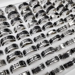 100pcs New Wholesale Lots Fashion Stainless Steel Rings Men's Mixed Size Ring - Picture 1 of 12