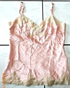 Babydoll Y2K De Colección Express Camisola Tanque Rosa Marfil Borde de Encaje Seda Mujer M H166 - Imagen 1 de 9
