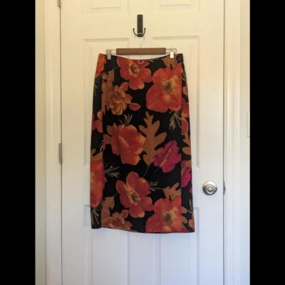 Vtg Intriguing Threads Midi Skirt Women's 14 Autumn Orange Black Teacher 70's - Image 1 of 4