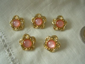 Boutons Anciens Métal doré Fleur Perle Rose lot de 5 (BOUT.81) - Imagen 1 de 4