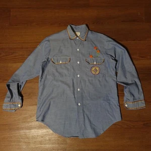 Vintage 60s Big Mac JC Penney Chambray Button Up Custom Embroidered Sz M/L - Picture 1 of 9