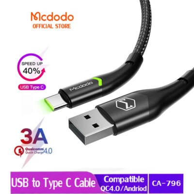MCDODO USB ToType C Fast Charging Cable QC 3.0 LED Data Cable For Samsung Xiaomi - Image 1 of 4
