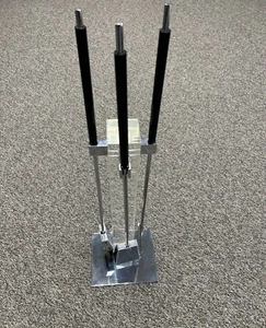 Mid Century Modern Albrizzi Chrome Lucite Fireplace Tool Set Black Resin handles - Picture 1 of 12