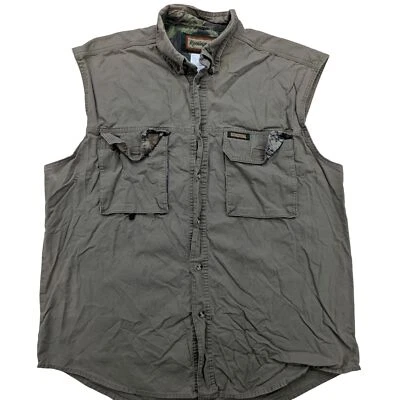 Remington Shirt Mens Large Outdoor Clothing Sleeveless Button Up Camo Trim Tan - Image 1 of 4