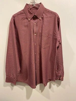 Vintage Bugatchi Uomo Mens Dress Shirt Size Large Striped Black Dark Pink - Image 1 of 4
