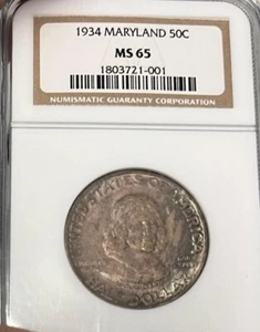 1934 NGC MS65 Maryland Silver Commemorative Half Dollar - Picture 1 of 4