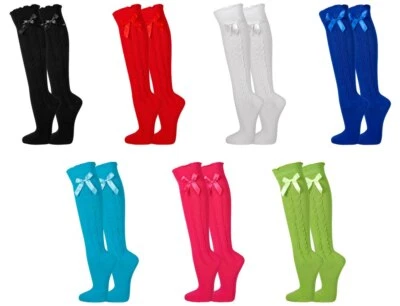 2 Paar Trachten Kniestrümpfe mit Schleife und Rüsche Damen Strümpfe Trachtenmode - Bild 1 von 4