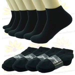 Black 3 6 9 12 Pairs Ankle/Quarter Crew Mens Socks Cotton Low Cut Size 9-11 - Picture 1 of 2
