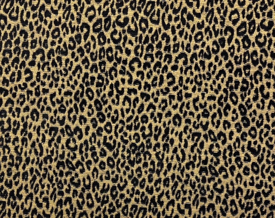 DESIGNER LEOPARD CHENILLE EBONY BLACK GOLD MULTIPURPOSE FABRIC BY YARD 57"W - Image 1 of 4