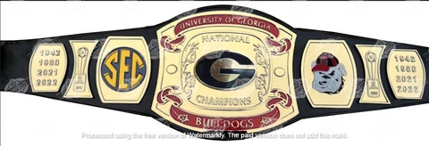 Georgia Bulldogs Back To Back National Championship Belt Adult Size 2mm Brass Cover