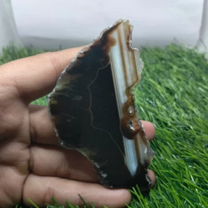 Piedra preciosa pulida de ágata de ónix con bandas negras naturales de 241 quilates, rebanada de ónix - Imagen 1 de 4